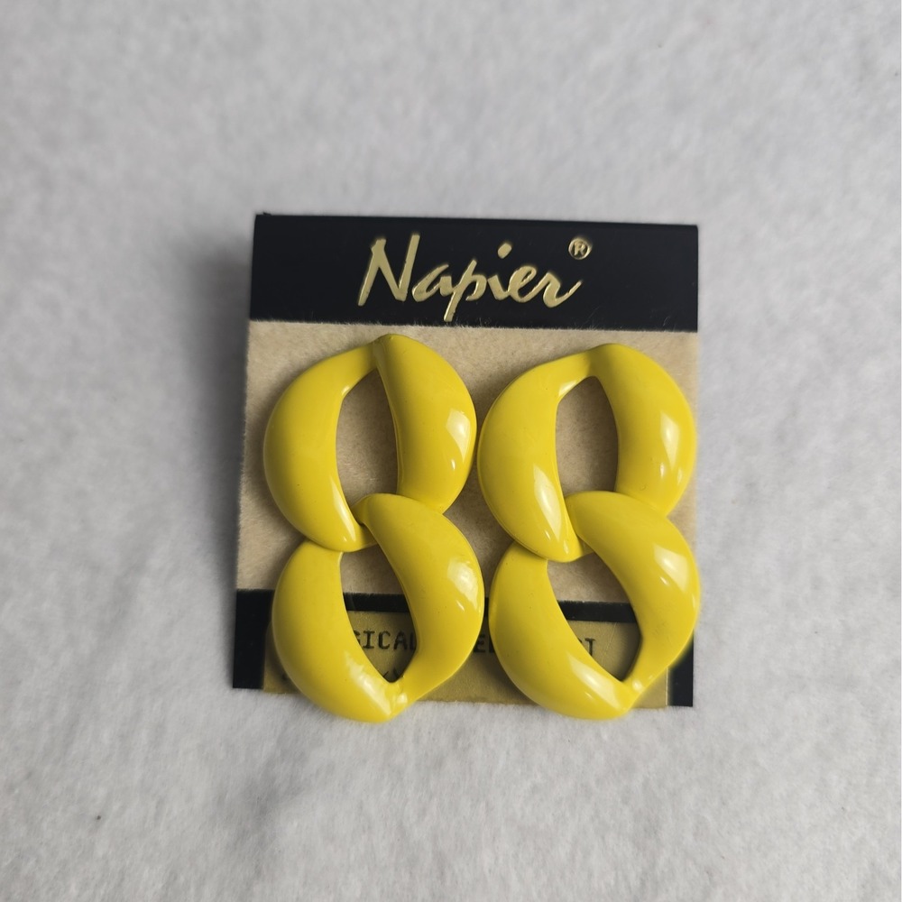 Vintage Napier Yellow Enamel Circular Dangle Earrings Retro Statement
